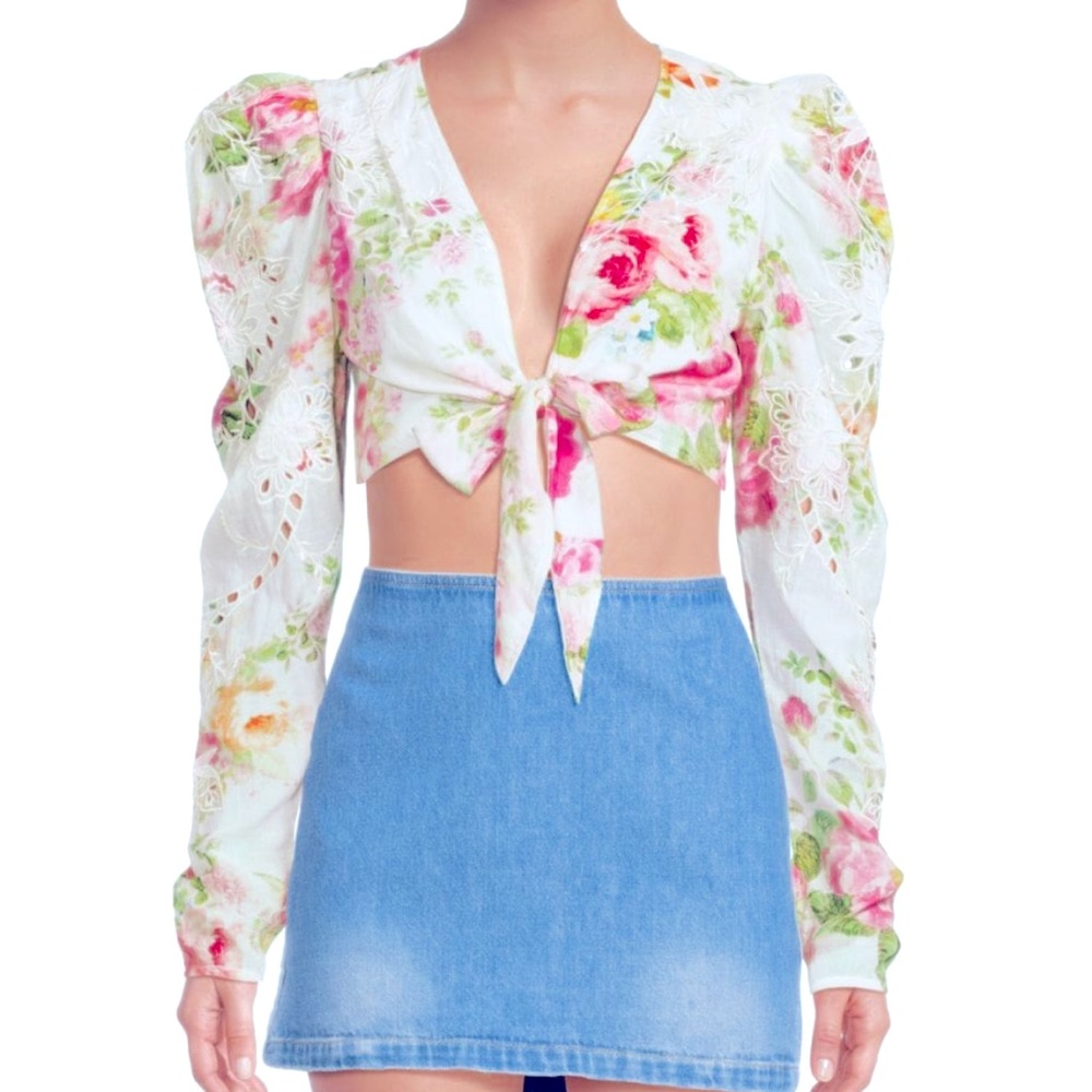 HEMANT & NANDITA Puff Sleeve Floral Crop Top. NEW WITH TAGS!